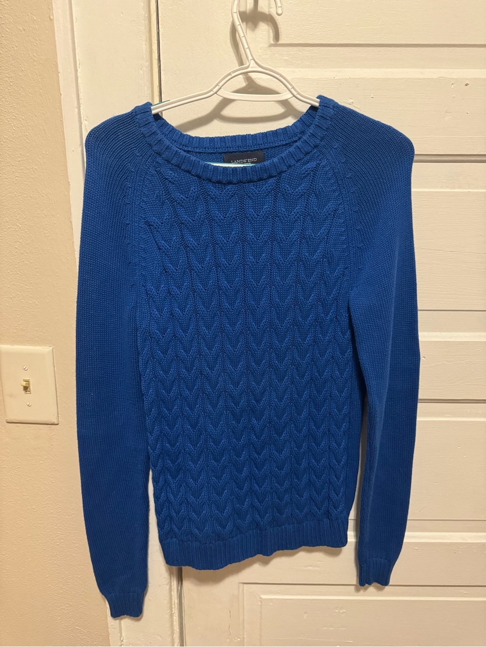 Lands' End Royal Blue Cable Crewneck Sweater